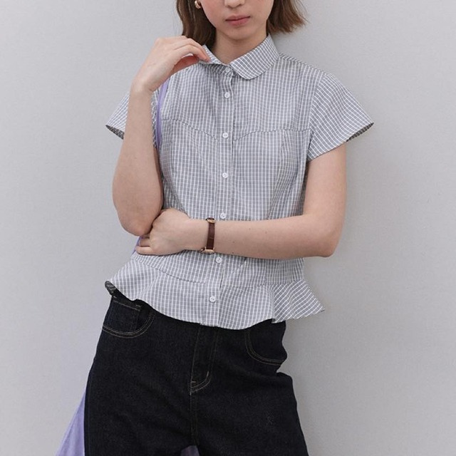 retro gingham frill hem blouse