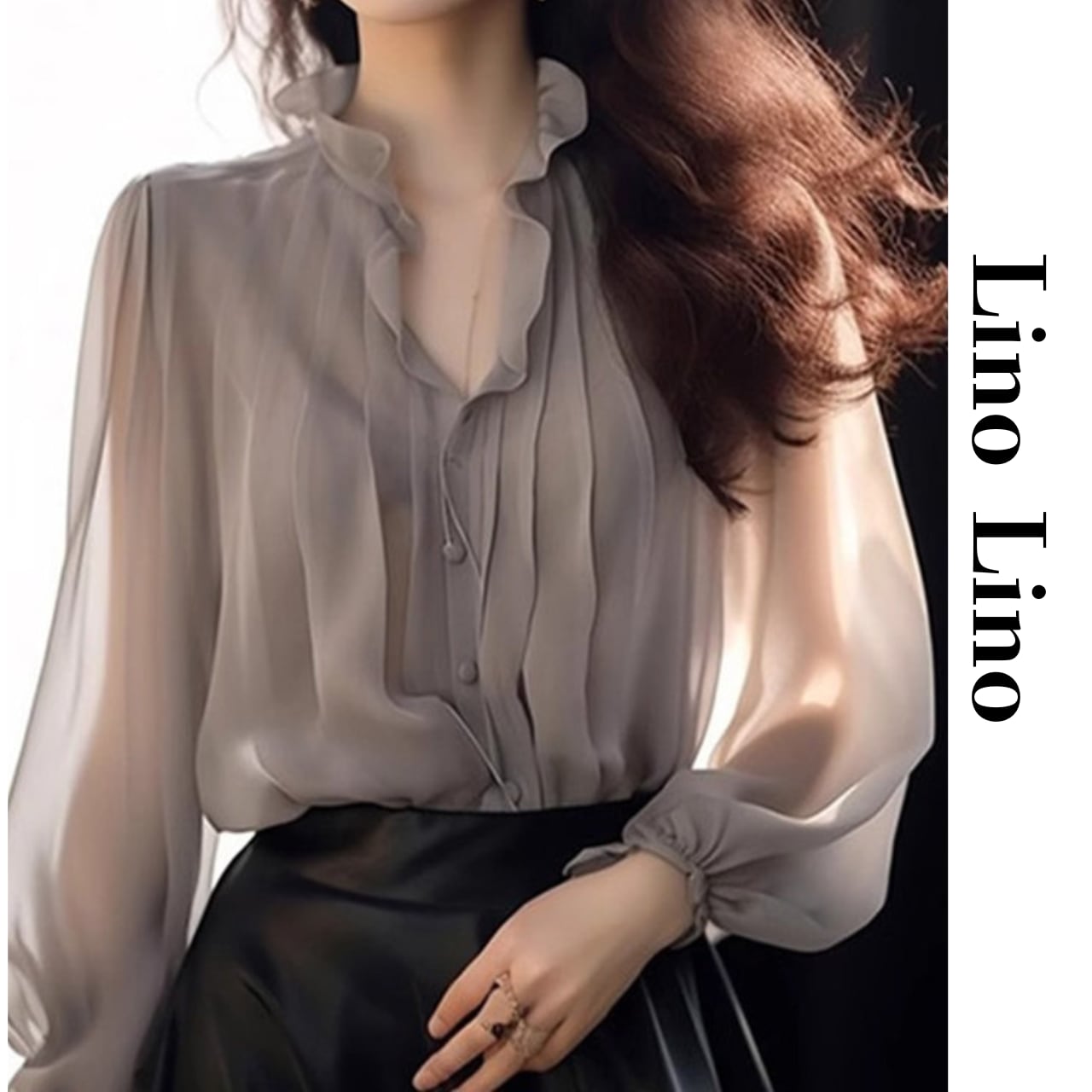 Frill Long Sleeve Hip-Length Blouse L00829