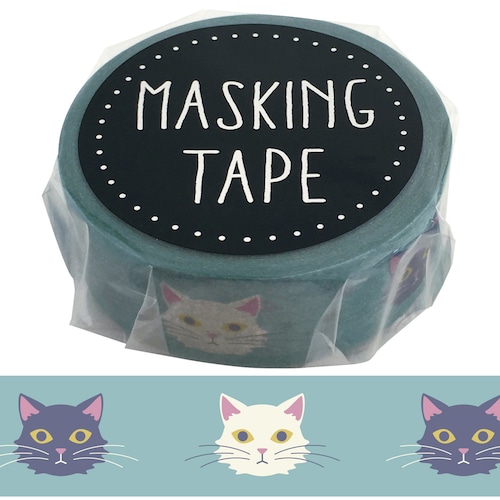猫マスキングテープ(グレイッシュトーンネコ)幅15mm