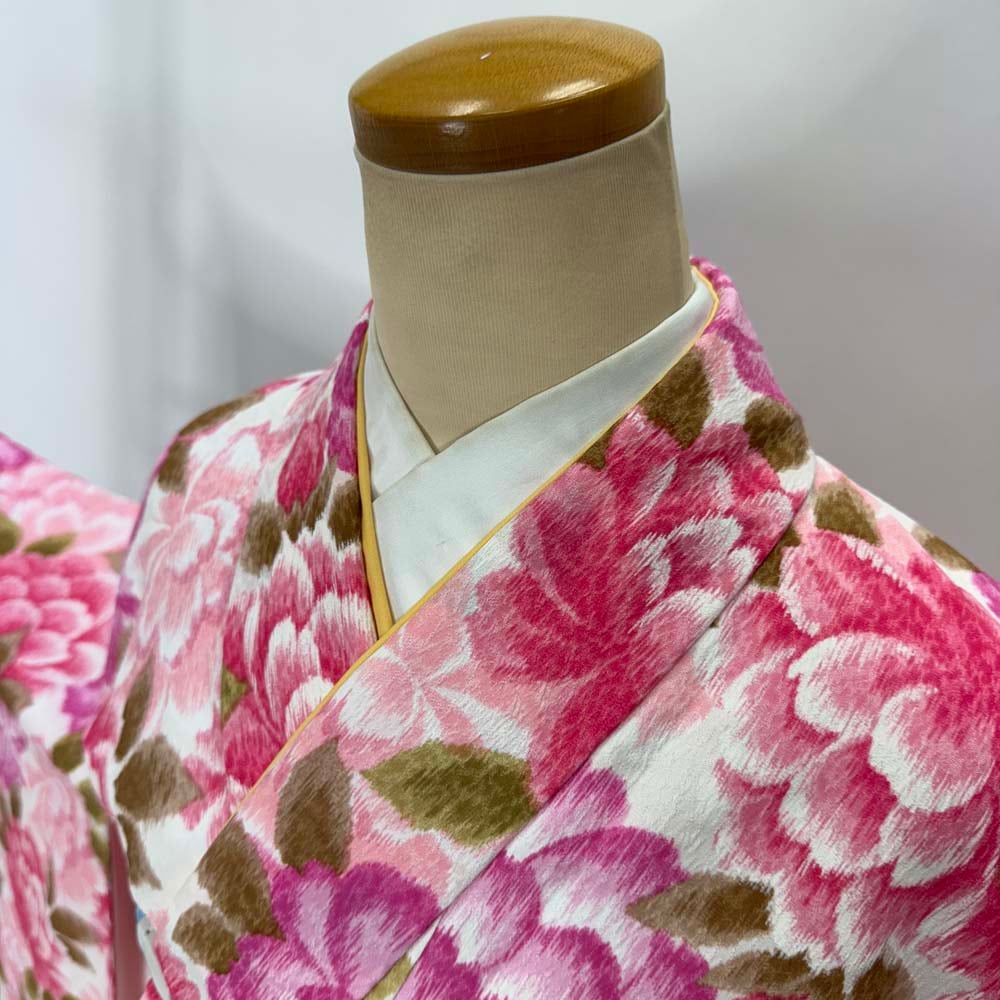 二尺袖 単品 卒業式着物 ピンク 裄68cm Lサイズ 袴用着物 化繊 中古 4567