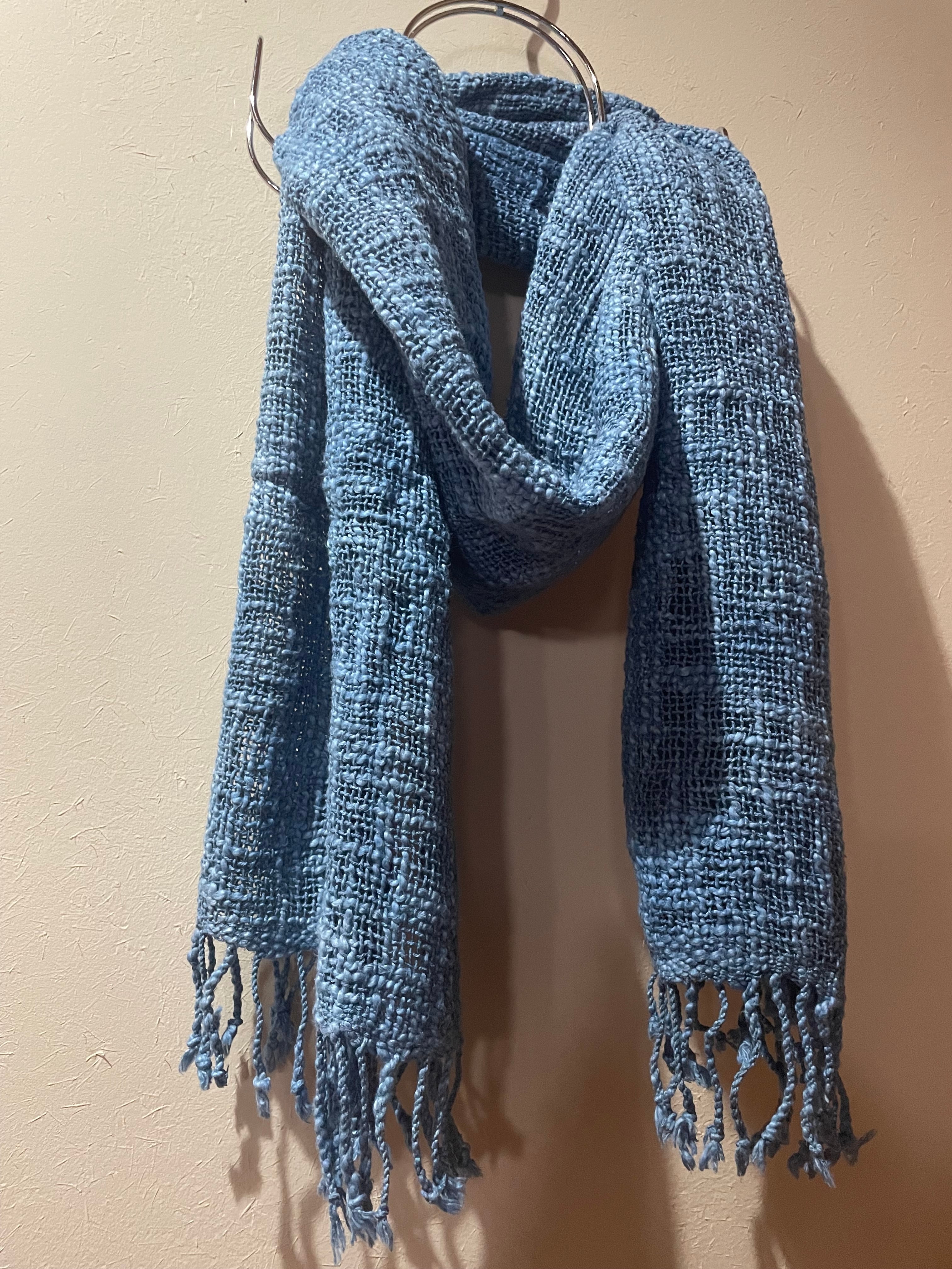 藍染 スラブコットンストール 青藍 綿100% 手織り マフラー | 糸の心