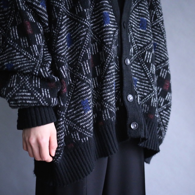 "KING SIZE" XXX over silhouette geometry full pattern 4b cardigan