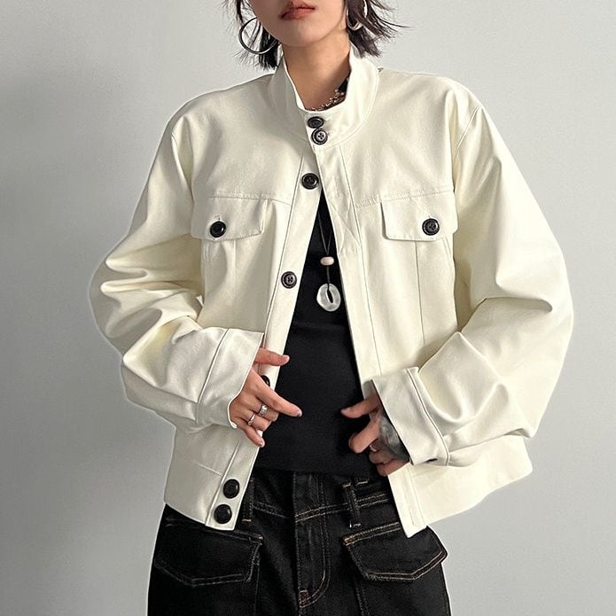 STAND COLLAR SHORT RELAXED VINTAGE JACKET M-18496