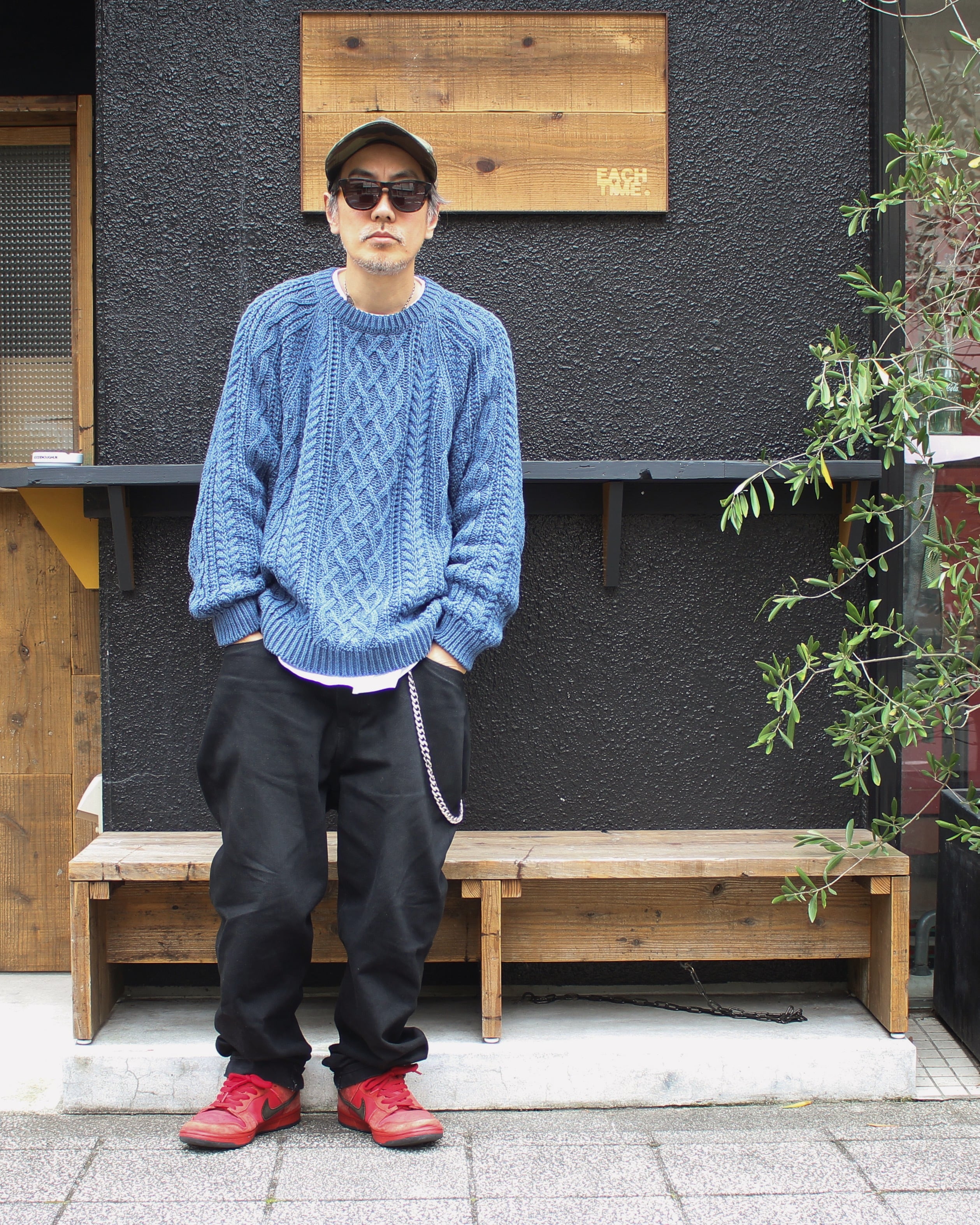TRANSPORT フィッシャーマンニットL トランスポート フラグメント TRANSPORT FISHERMAN KNIT INDIGO | EACHTIME. / EZ DO MARKET
