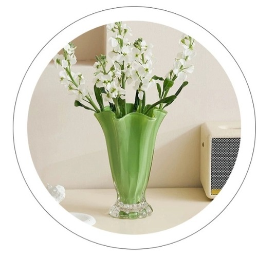 ウェーブガラス花瓶 フラワーベース 波型デザイン カラフル クリスタルガラス インテリア雑貨 フラワーアレンジメント 光沢仕上げ モダン おしゃれ ヴィンテージ風 カットガラス