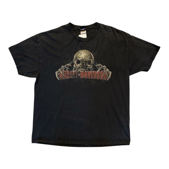 F523】Harley-Davidson Skull Graphic T-Shirt XL Black Harley Haven 