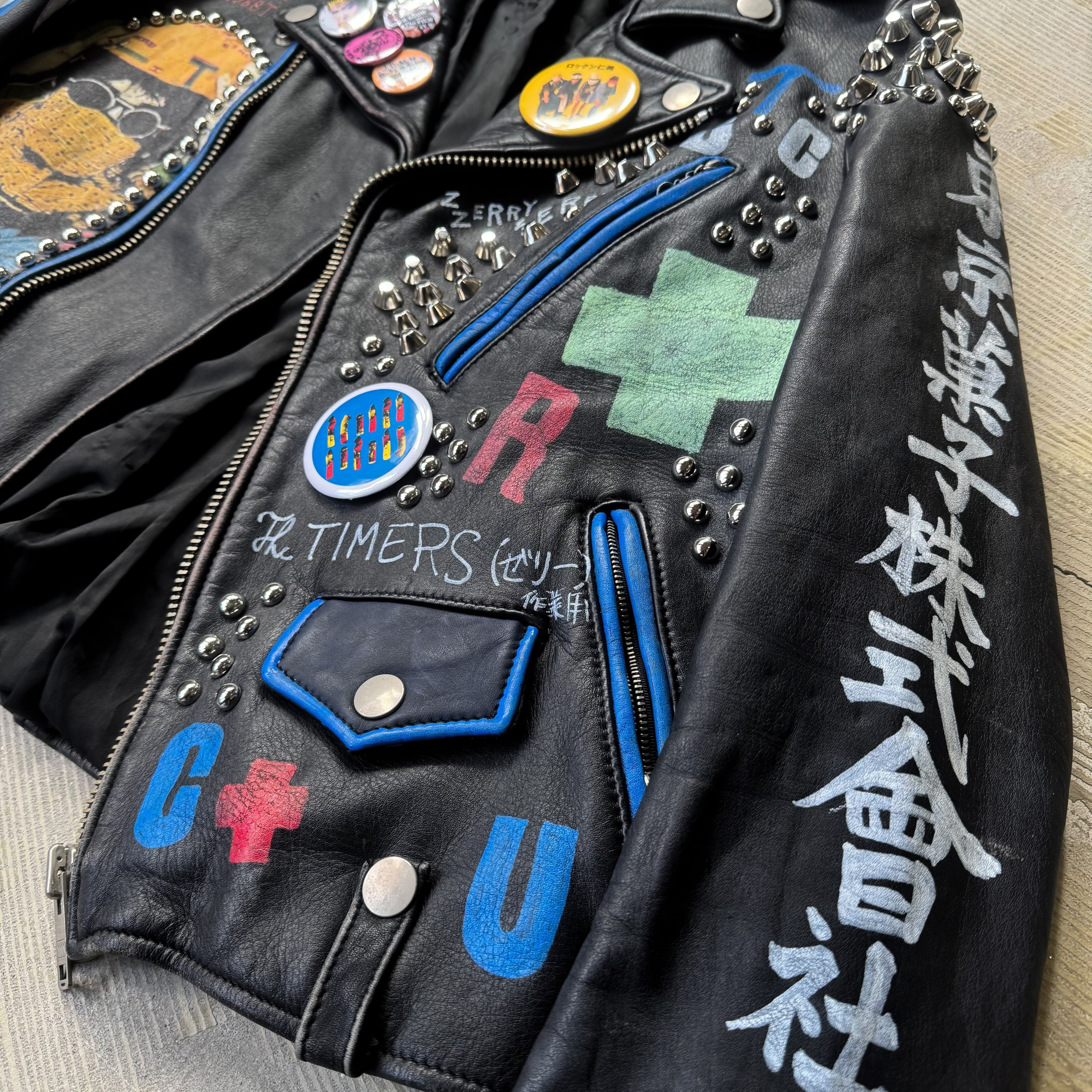 PAINT STUDDED CUSTOM LEATHER DOUBLE RIDERS JACKET / ペイント