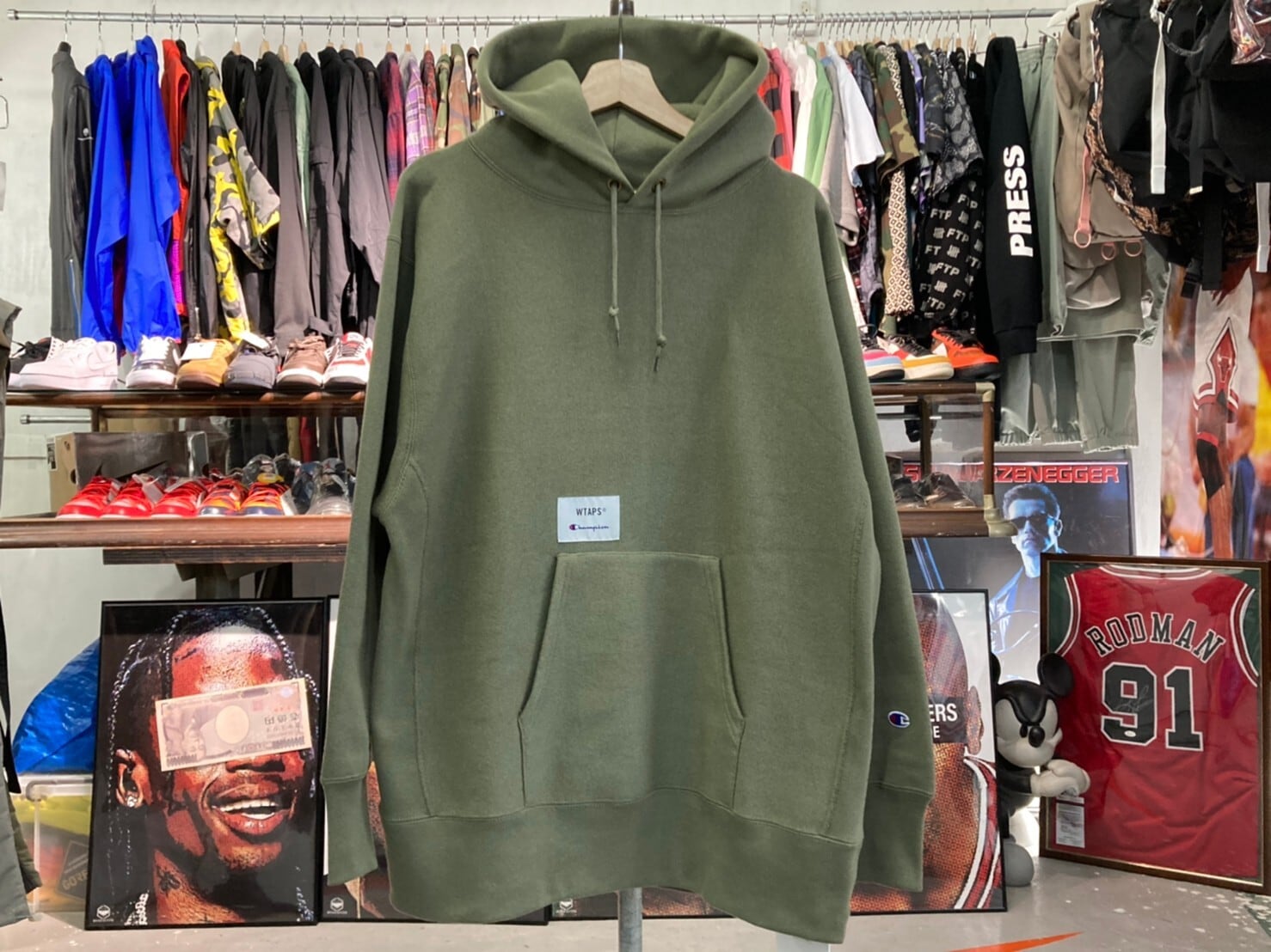 WTAPS 21SS × CHAMPION REVERSE WEAVE HOODED SWEATSHIRT OLIVE LARGE ...