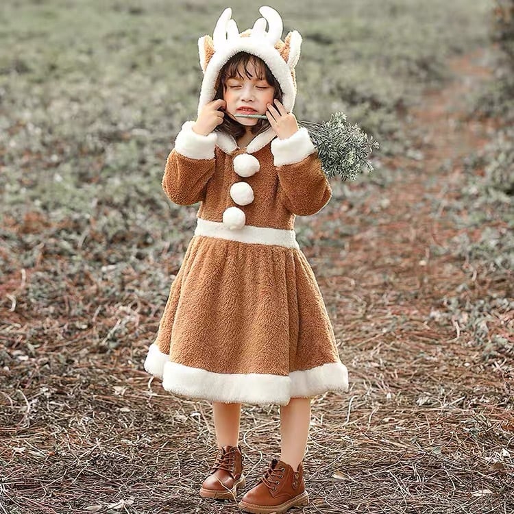 ベビー服 80 トナカイロンパース 帽子セット 何気なし ブラウン 茶色 