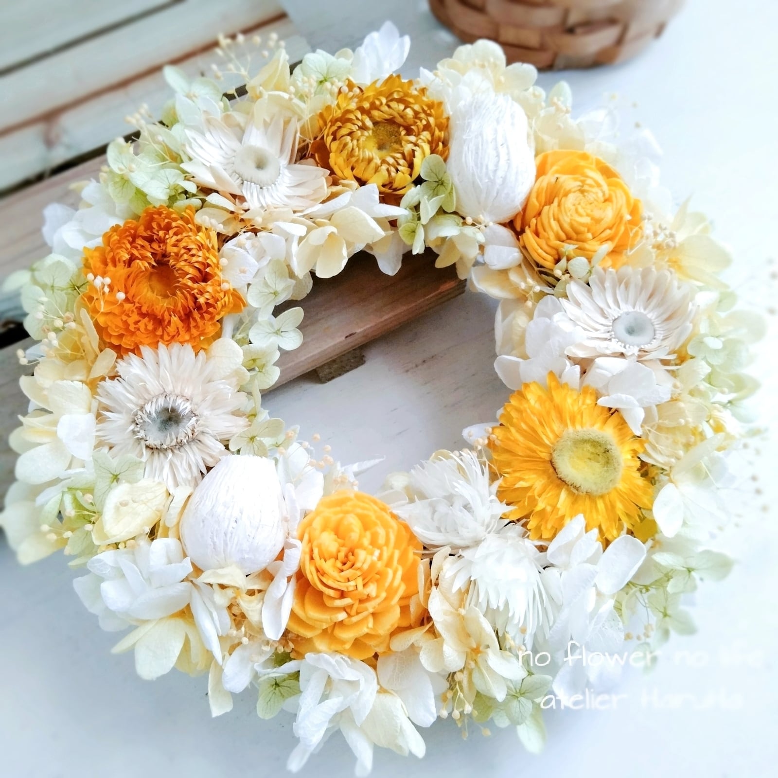 ドライフラワープリザーブドフラワーリース(ホワイトイエロー  