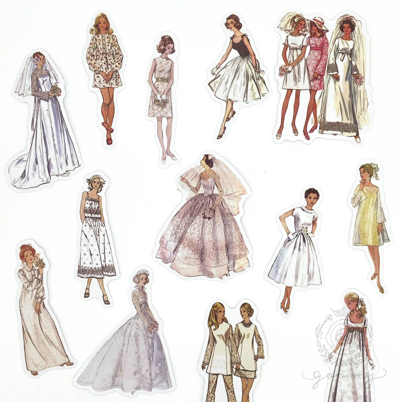 レトロイラストフレークシール ホワイト <S95>