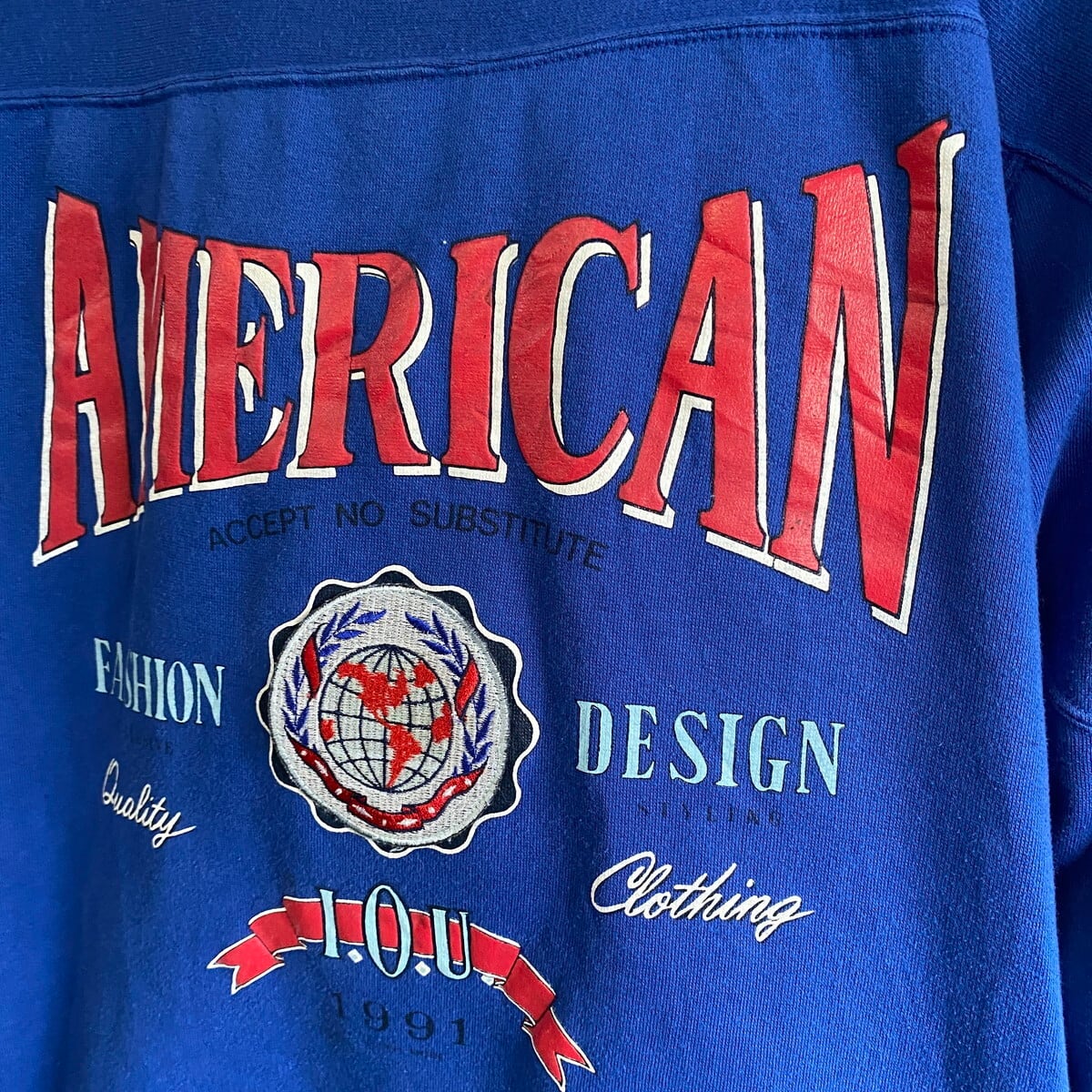 90年代 I.O.U. 刺繍 AMERICAN プリント スウェット メンズXL 古着 90s