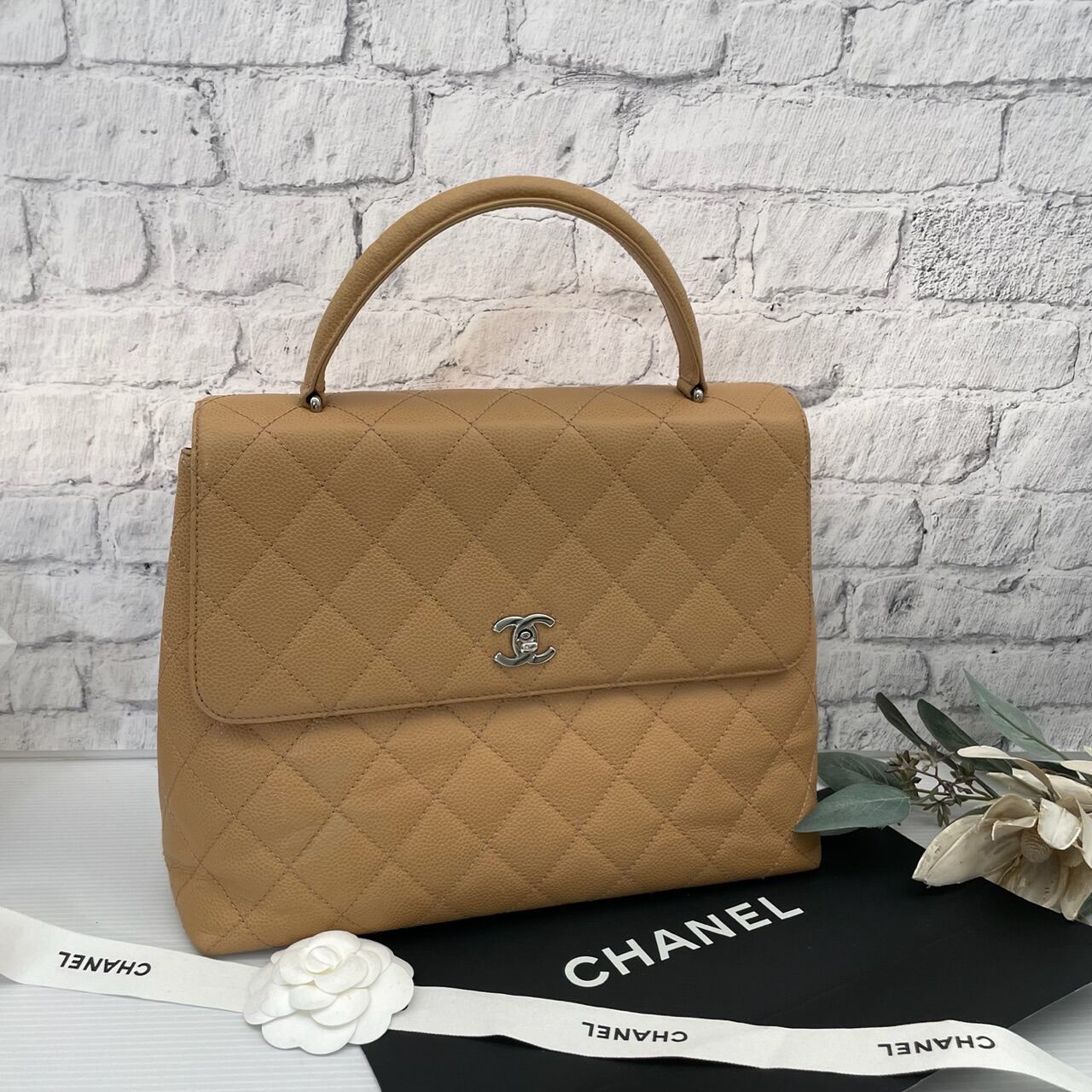 CHANEL ベージュ　キャビアスキン　トートバッグ