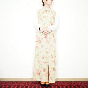 USA VINTAGE f.l.malik FLOWER PATTERNED NO SLEEVE LINEN SET UP ONE PIECE/アメリカ古着花柄ノースリーブリネンセットアップワンピース