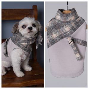 【クーポン対象】セット購入専用 /ベルト付き・チェックハイネック プルオーバー〈WHITE ＆GRAYCheck〉