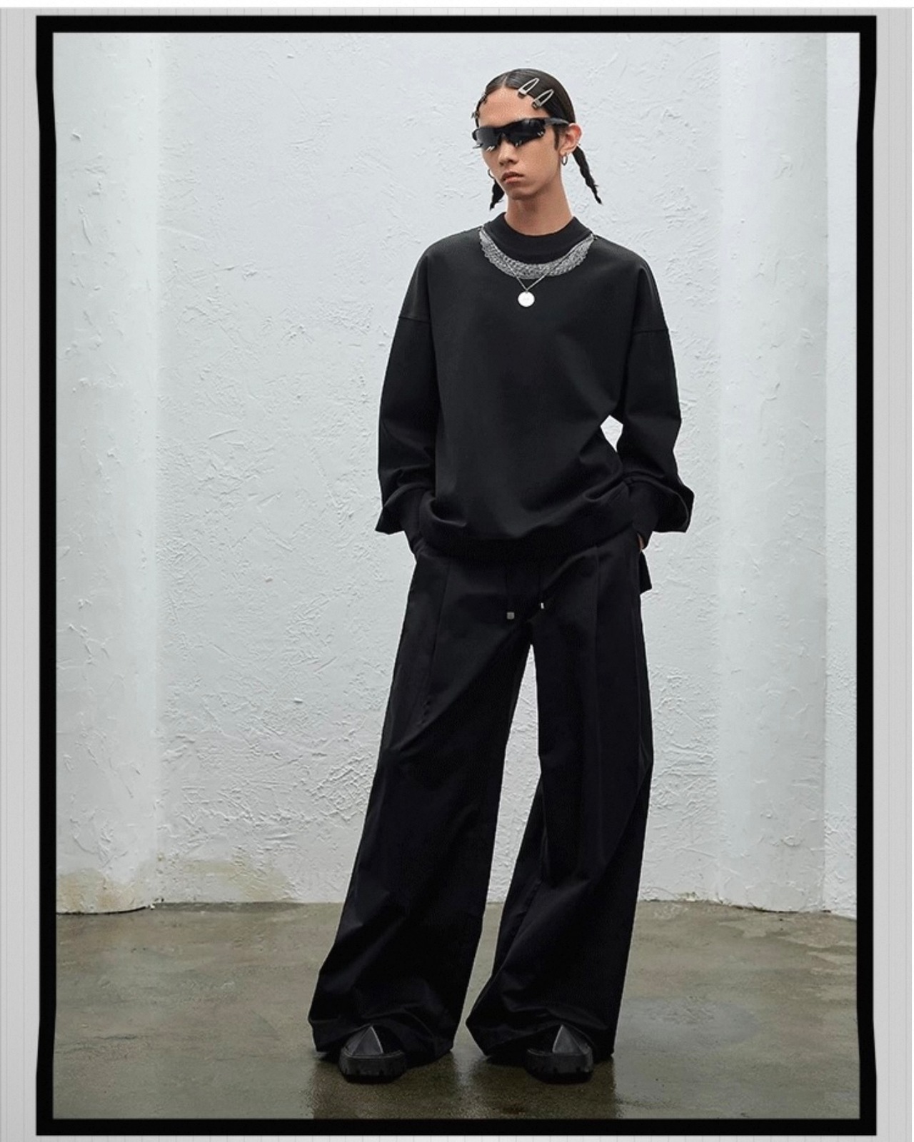 BALIANG Double Waist Drawstring Wide Trousers