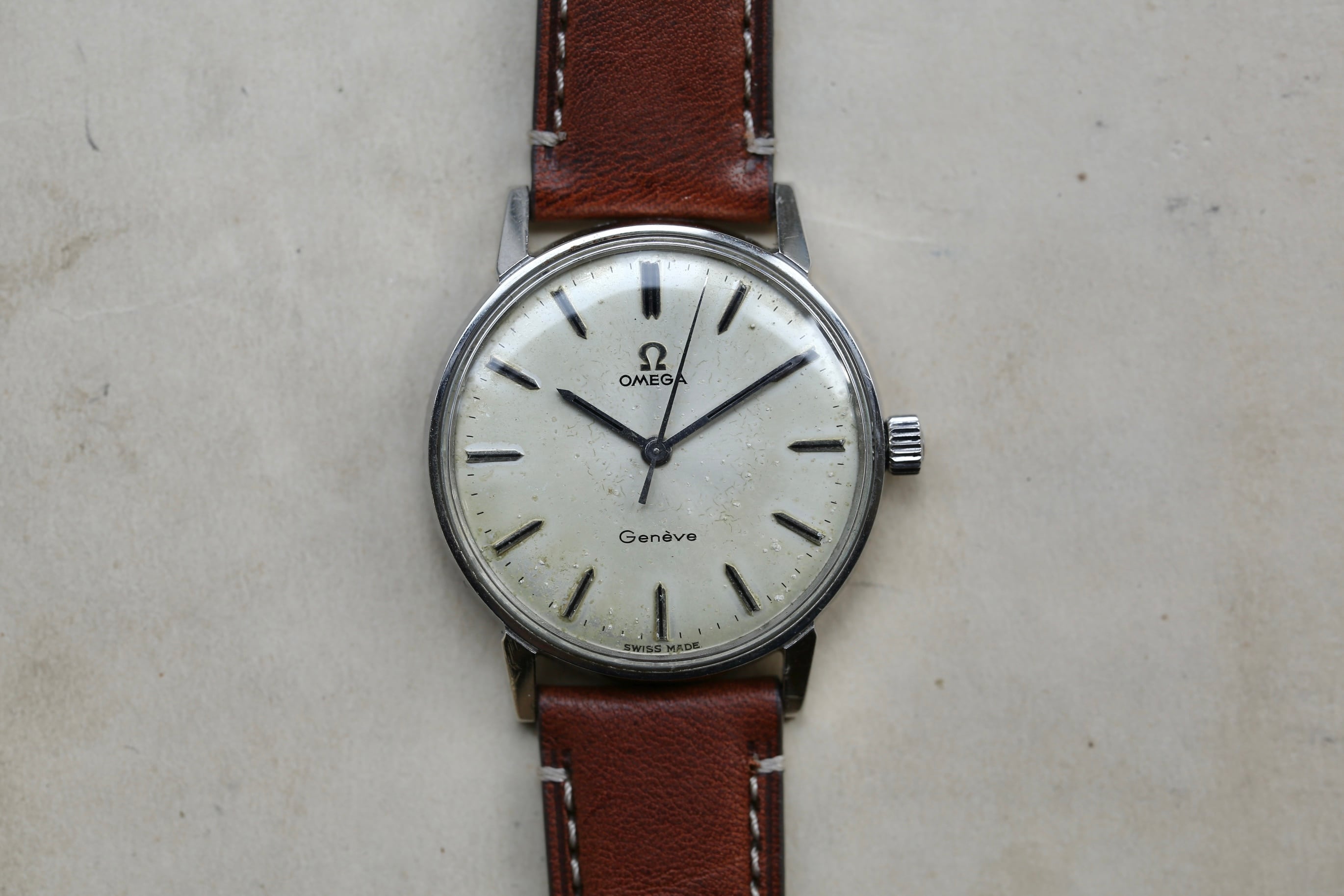 【OMEGA】 1969年製 オメガ ジュネーブ ブラウンエイジング 手巻き / Vintagewatch / Geneve / Cal.601  1960’s | アンティーク・ビンテージ時計修理・販売 WhiteKings(ホワイトキングス)