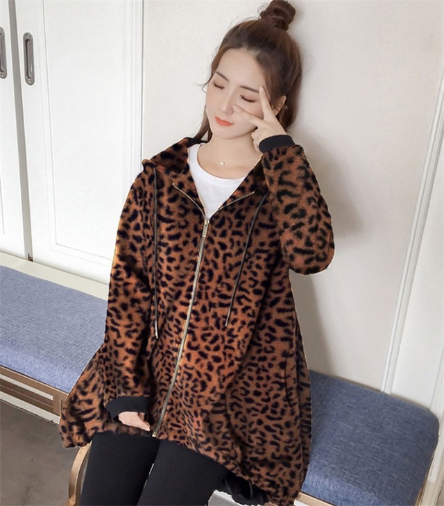 人気商品 韓国 フェイクファー コート 中・長セクション ヒョウ柄 大きいサイズ ジッパー トップス
