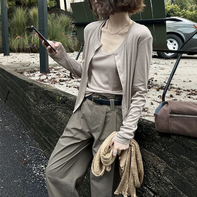 【urban woman シリーズ】セットアップ レディース おしゃれ ママ きれいめ タンクトップ カーディガン 春 夏 秋 20代 30代 40代 50代 長袖 カットソー tシャツ レディース トップス 大人 可愛い きれいめ グリーン 緑 ブラウン 茶色 グレー ベージュ S M