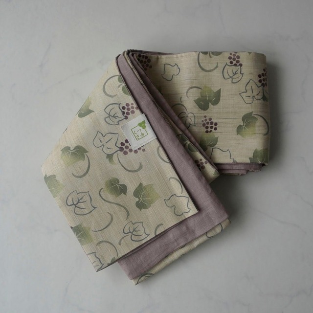 【つゆくさ・半幅帯】本麻 葡萄唐草 リバーシブル 半幅帯 2503A