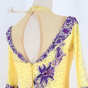 社交ダンス 衣装 スタンダードドレス ドレス ワンピース パーティドレス デモ 競技 ダンス パーティ 発表会 黄色 紫 グラデーション 上品 綺麗 パープル系 イエロー系 フォーマル ステージ衣装 ビビッドカラー ダンスパフォーマンス 発表会用 おしゃれ フェミニン ダンス衣装 イベント用