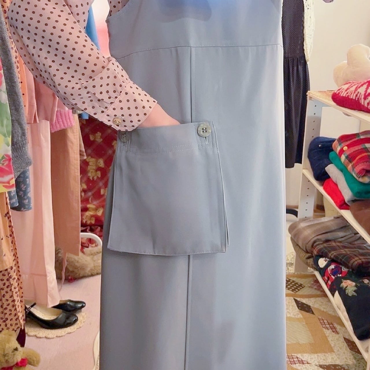 removable pocket gray jumper skirt