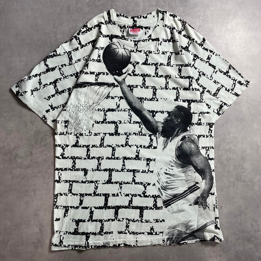 90s USA製 Hanes バスケ 総柄 vintage T-shirt