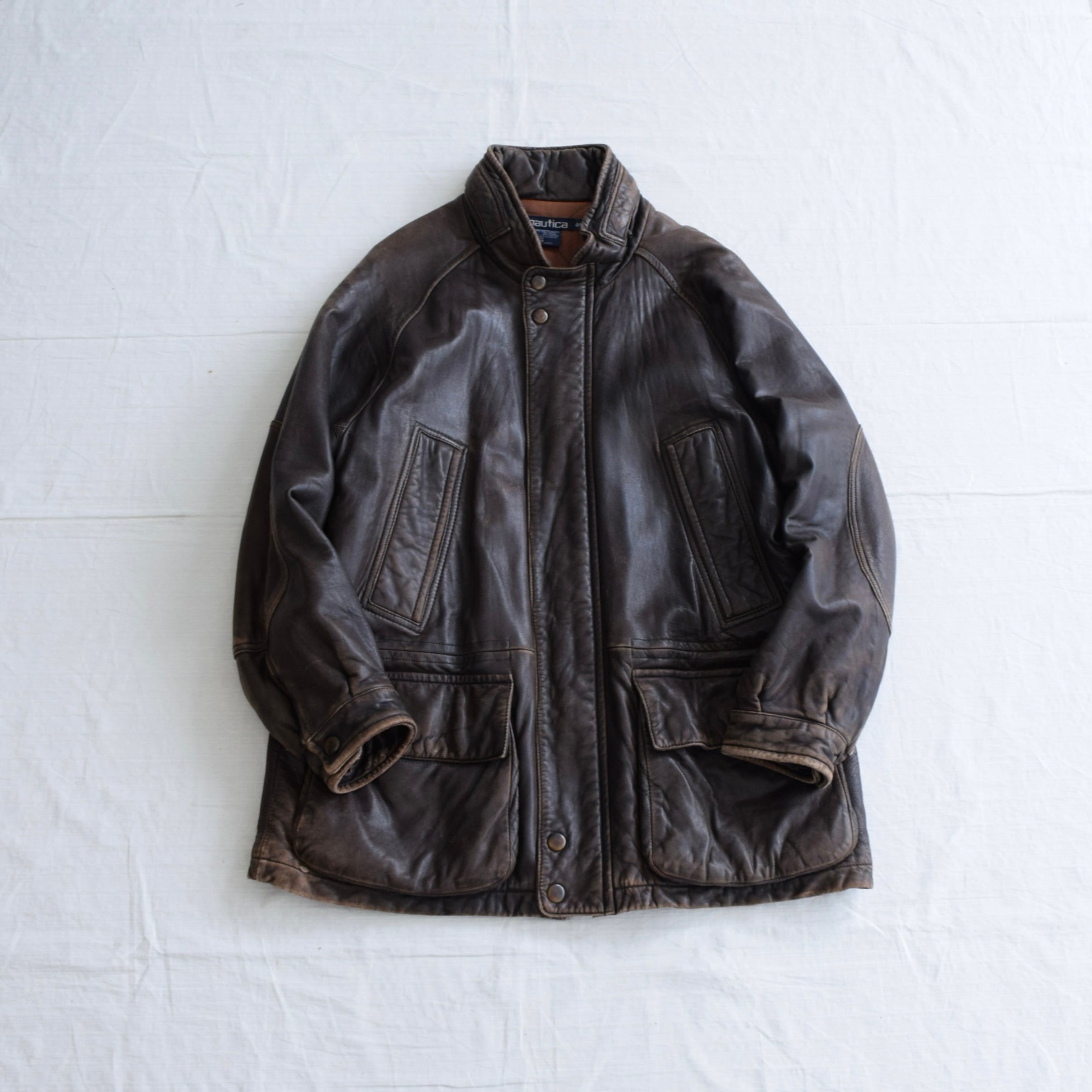 90's nautica レザージャケット メンズ 44 ブラウン ノーティカ コート