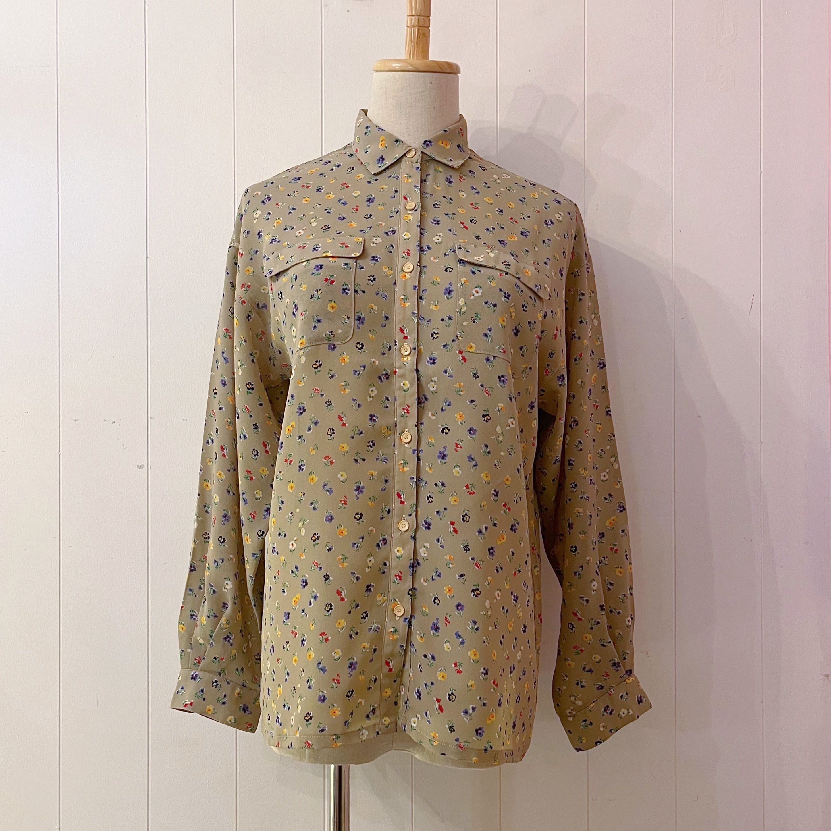 yellow purple mini flower sheer blouse