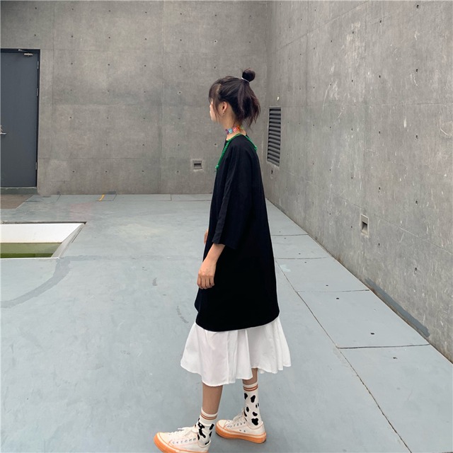 ワンピース ロング丈 バイカラー 七分袖 無地 重ね着 カジュアル シンプル フェミニン 春夏 お出かけ 女子会 ショッピング パープル イエロー ブラック Southisland ワンピース ロング丈 バイカラー 七分袖 無地 重ね着 カジュアル シンプル フェミニン 春夏 お出かけ 女子会 ショッピング パープル イエロー ブラック Southisland