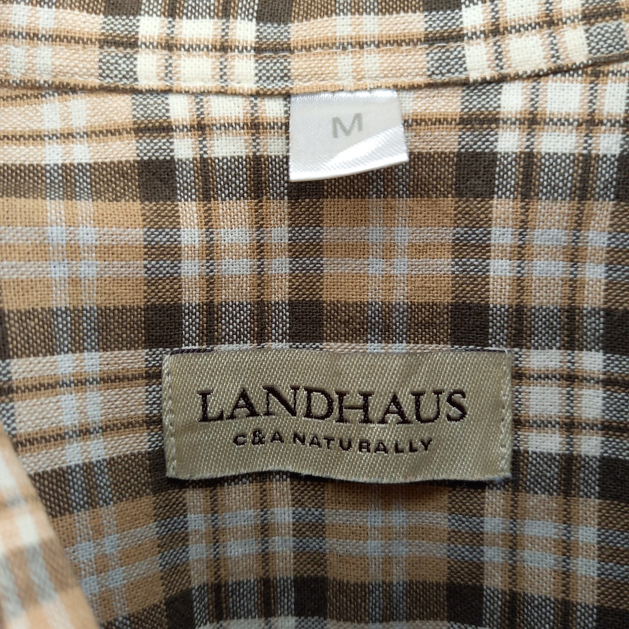LANDHAUS　チロリアンシャツ　ドイツ古着　チェック　ベージュ　M
