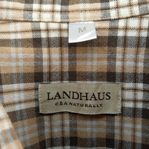 LANDHAUS　チロリアンシャツ　ドイツ古着　チェック　ベージュ　M