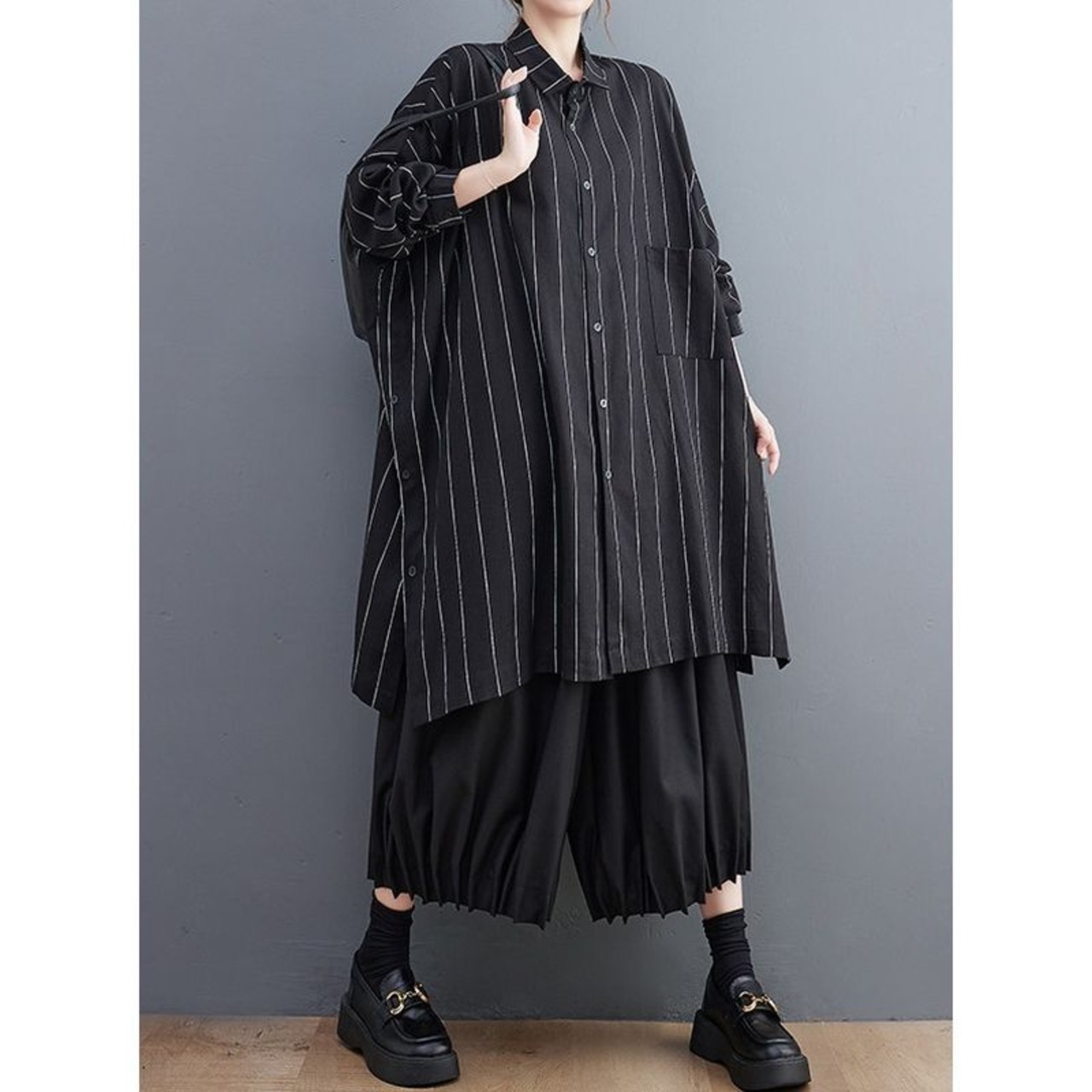 ピンストライプ ロング シャツ  00397