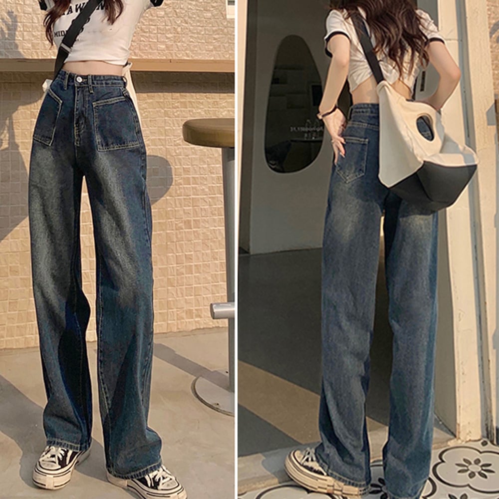 ハイウエスト ワイド ジーンズ レディース デニム パンツ レトロ 大人 きれいめ かわいい おしゃれ カジュアル ストリート 大人可愛い 大人女子
