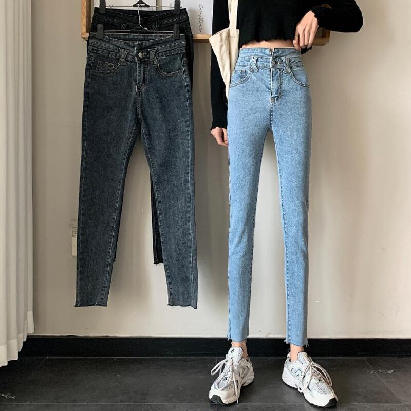 パンツ スプリングオータムウェストスリムジーンズ レディース 春物 秋物 試着室30392392120