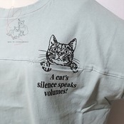 ひょっこり顔出し猫ちゃんのTシャツ　ミント