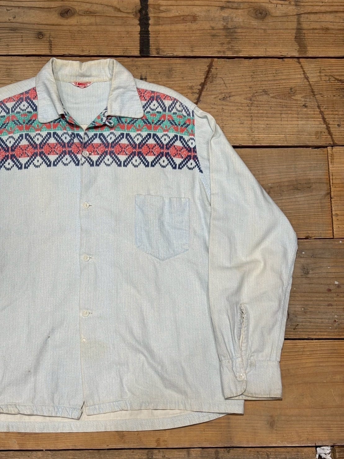 VINTAGE 1950's SEAWANEE PRINT FLANNEL SHIRT OPEN COLLAR | vintage