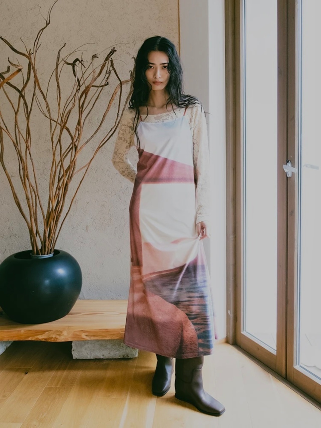 Print Velour Dress / SUNSET - 6