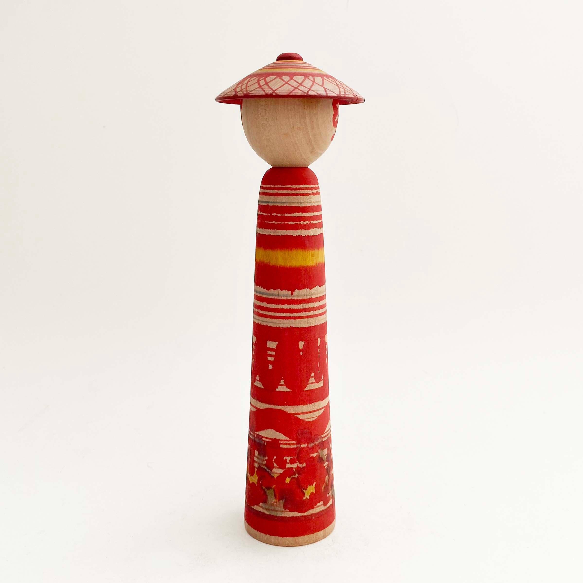 笠こけし（土湯系 / 野地忠男工人）18cm ※笠補修有り