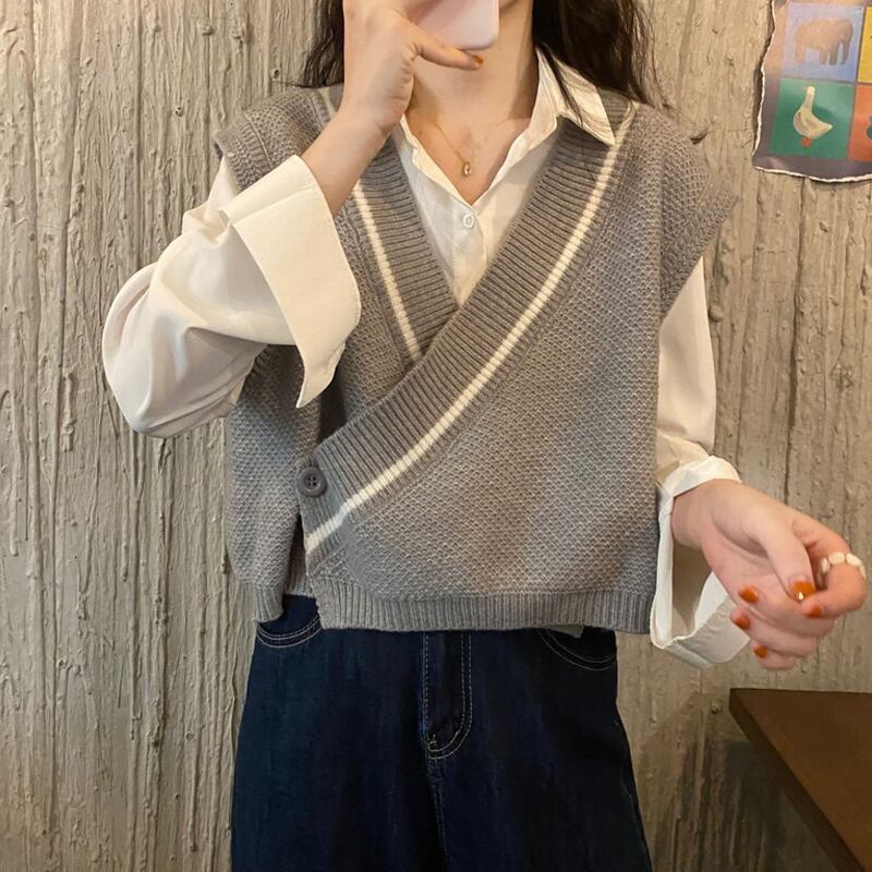 グレーニットスプリングオータムレッドセーター 春物 秋物 試着室70919637021