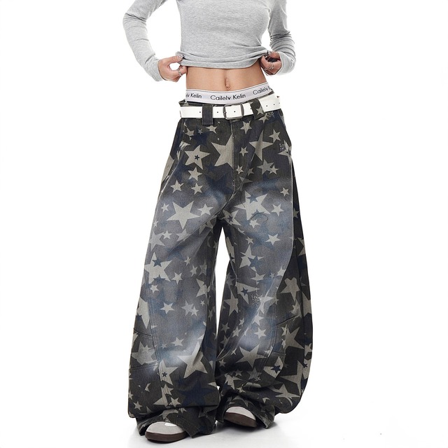 スターパターンルーズデニムパンツ   R00878