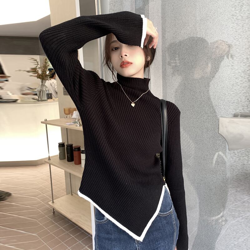 ブラックシャツ オータムウィンターニットトップス 秋物 冬物 試着室7441283443