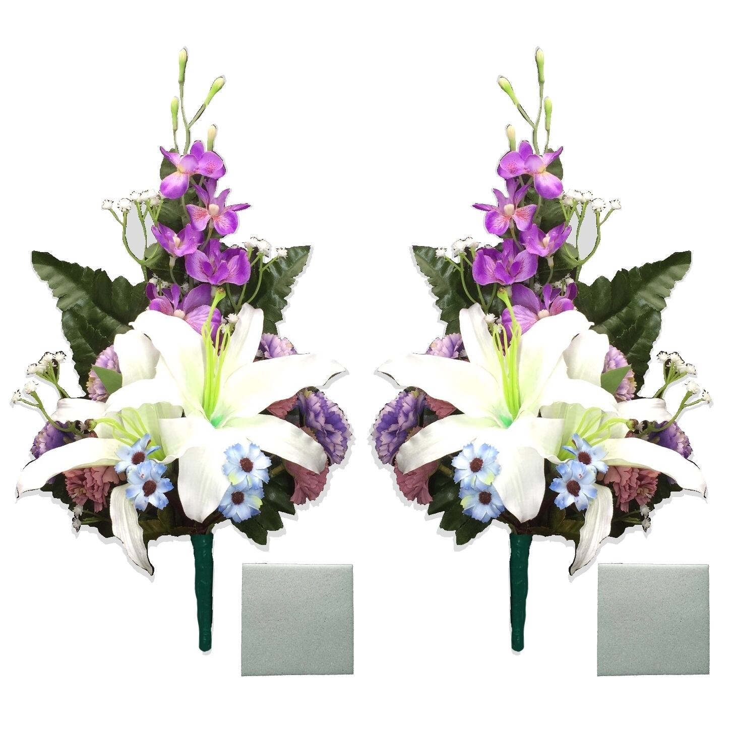 造花仏花 洋ランと百合のお供え花 仏花 お仏壇 お墓用 花部約30cm 位置調節スポンジ2枚付 003 造花花束 アレンジメントの凛花堂
