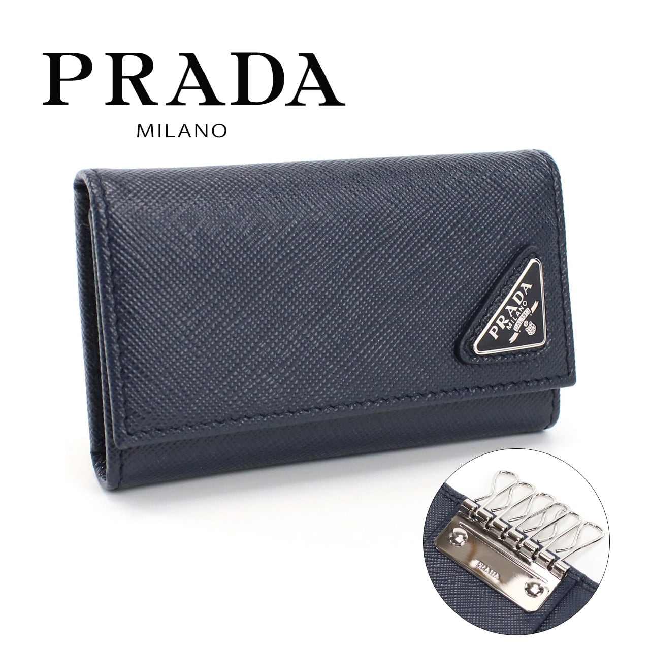 付属品あり【極美品】プラダ PRADA 6連 キーケース サフィアーノ ネイビー