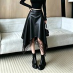 faux leather asymmetry skirt / l0941