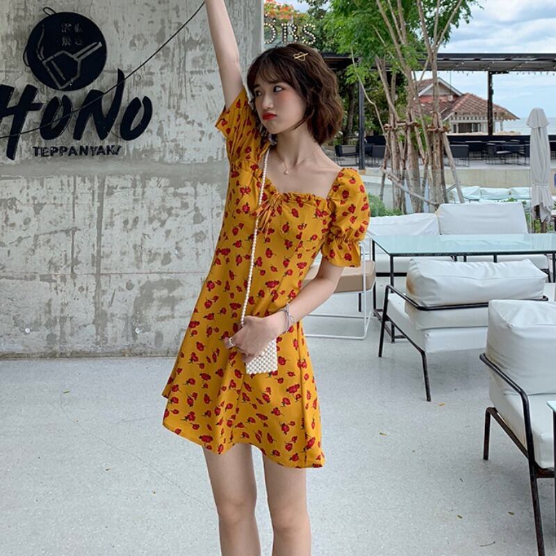 スプリング夏服スタンダードフローラルミニ ワンピースワンピース