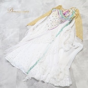 社交ダンス 衣装 スタンダードドレス ワンピース スタンダード ドレス 白 デモ 競技 パーティ 発表会 ホワイト系 緑 ふんわり 揺れる フロート ショー ステージ衣装 パーティードレス ドレスアップ おしゃれ エレガント パフォーマンス 競技用 舞台衣装 ダンスイベント