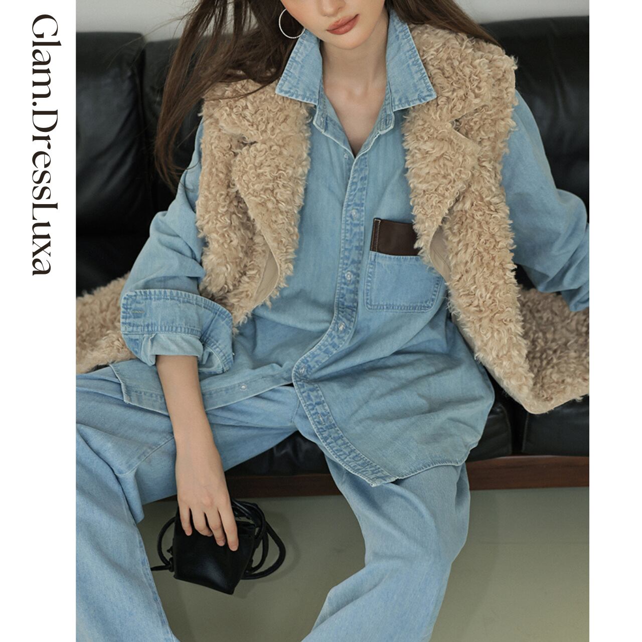 レザーアクセント デニムセットアップ/2color_ST253