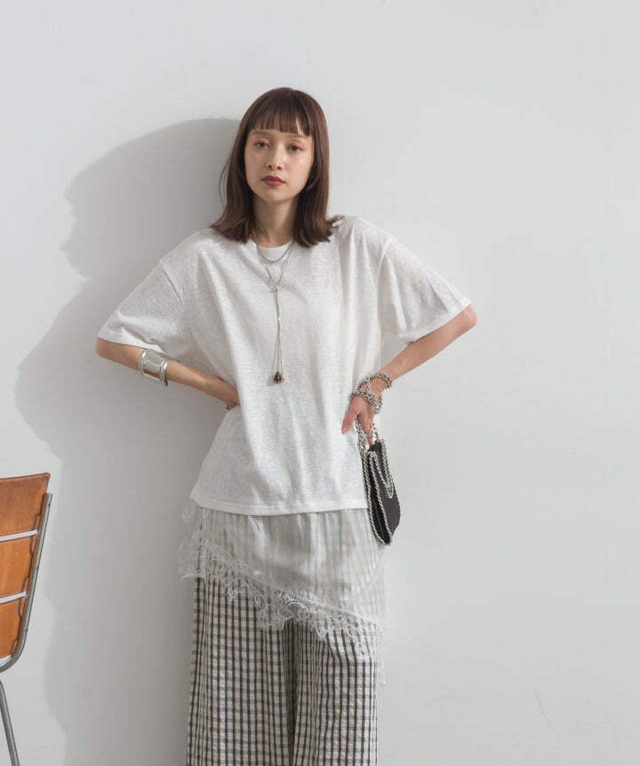 2605142 レースヘムレイヤードカットソー white