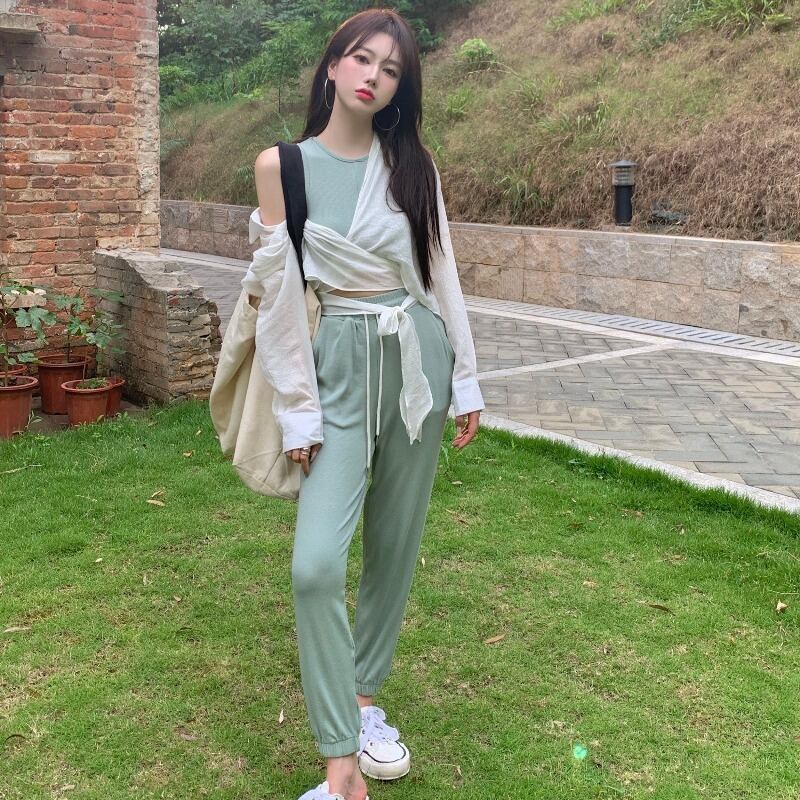 サマートップス 薄手ハイウェストウェストパンツ カジュアル コルセット ストリート 夏物 シルク YY-ファッション12236856617